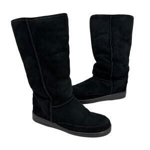 Minnetonka Boots Womens Size 8 Black Suede Faux Fur Lined Winter Snow Pull On